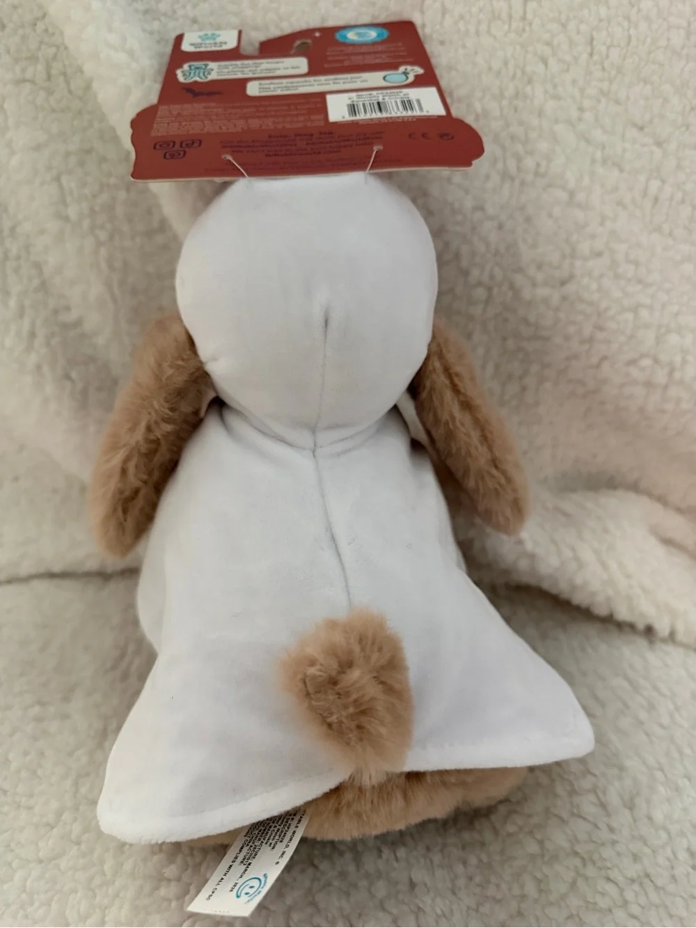 Plush Dog Toy with Orange Pumpkin Pouch - Soft Brown & White squeaker & crinkly